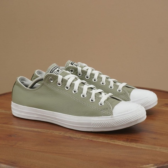Converse All Star Ox Leather Sneakers Lace Up Green Low Top Casual Shoes 10.5 - Picture 1 of 9